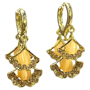 秋冬猫眼石银杏叶耳环女独特小众设计感耳钉2024年新款气质耳饰