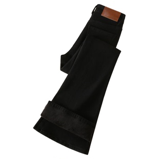 黑色加绒微喇牛仔裤女2025秋冬新款高腰修身显瘦弹力小个子喇叭裤