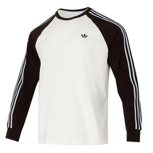 阿迪达斯三叶草男装2026春三条纹纯棉撞色圆领运动长袖T恤 HZ3829