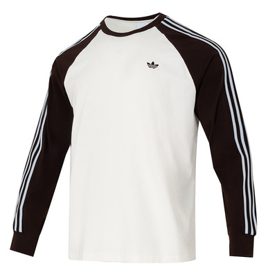 阿迪达斯三叶草男装2026春三条纹纯棉撞色圆领运动长袖T恤 HZ3829