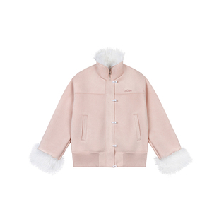 【Achock官方店】千金风牛角扣加绒毛领棉衣加厚保暖夹克外套毛领