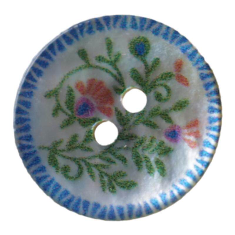 18mm1颗价贝壳蓝边花朵图案纽扣