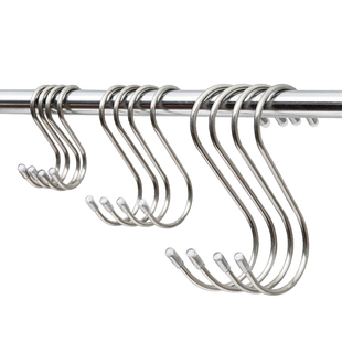 不锈钢S型挂钩免打孔多功能吊钩厨房勺子铲子勾挂腊肉晒香肠钩子
