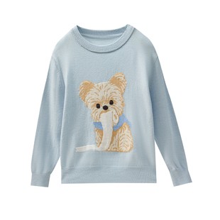 Q21小奶芙皮革联名儿童毛衣男女童长袖针织圆领打底衫春款薄上衣