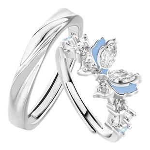 VIVIWELL蓝蝶悠悠 闪钻新款蝴蝶情侣对戒小众设计高级925纯银戒指