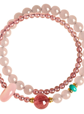 【桃运连连】天然草莓晶双圈手串