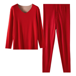 棉小内本命年保暖内衣女士红色羊绒蚕丝腈纶发热男士秋衣秋裤套装
