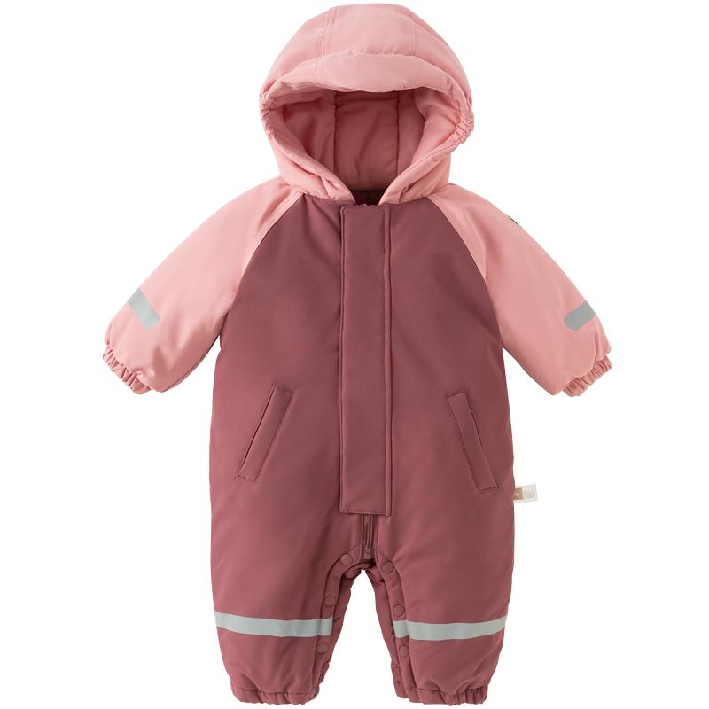 戴维贝拉新生儿夹棉爬服女宝新款A类冬装连体衣棉服男宝新年