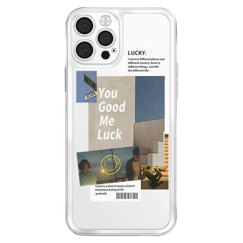 笑脸情侣插画适用iphone14promax苹果13手机壳15Pro复古风12透明xr软壳16plus保护套17PROMAX防摔Air
