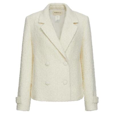 宝姿PORTSPURE女装秋冬白色圈圈毛直身短大衣温柔气质