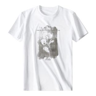 MrBu布先生T恤衫圆领男款纯棉白色玫瑰印花短袖时尚休闲GT01811
