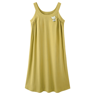 浪莎带胸垫睡裙女云朵棉夏季薄款无袖背心纯棉睡衣裙子外穿家居服