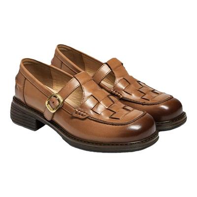 厚底粗跟单鞋女镂空透气乐福鞋