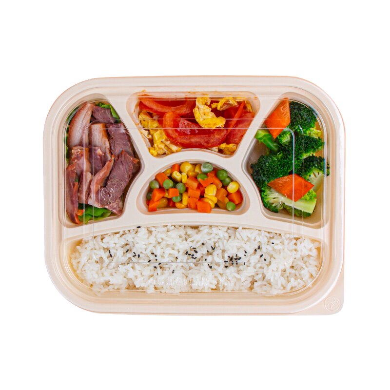 七色魔方长方形塑料五格分格饭盒