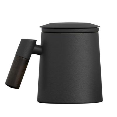 陶瓷茶水分离个人专用高档木柄