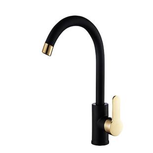 黑金色厨房水龙头冷热全铜家用可旋转方体七字大弯洗菜盆防溅龙头