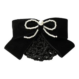 韩式发网新款布绒蝴蝶结盘发网兜头花高级感气质职业护士空姐发夹