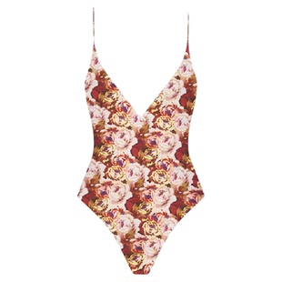 澳洲轻奢品牌Ark Swimwea复古玫瑰花连体泳衣女深V高开叉性感泳装