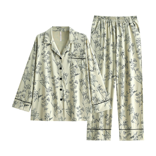 悦内睡衣女士春秋款秋季莫代尔棉长袖长裤家居服中国风高级感套装