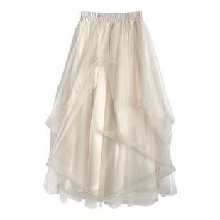 现* 花糖家 日系定制GRL甜美清楚系高腰薄纱不规则半身裙dk1550