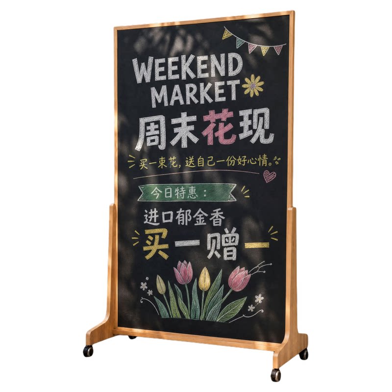 齐富可移动落地黑板屏风背景板
