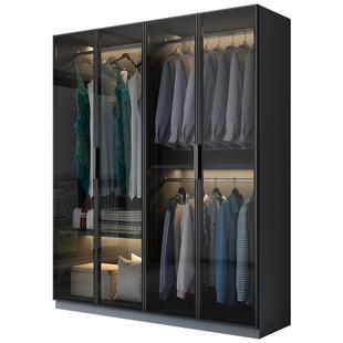 衣柜家用卧室实木简易柜子出租房用网红轻奢定制小户型玻璃门衣橱