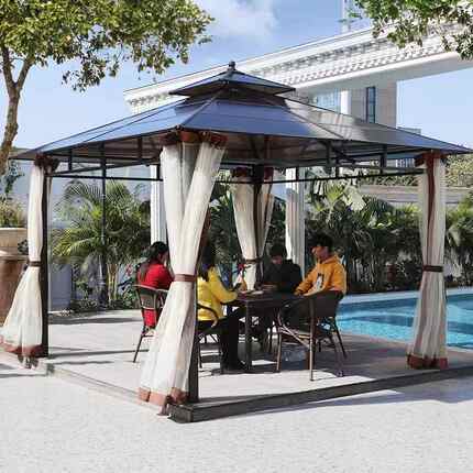 户外凉亭家用小木屋庭院别墅阳光板铁艺亭子农庄四角亭工地茶水亭