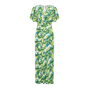 [博主同款]DVF度假绿色羽翼荷叶袖中长裹身裙DW1T008