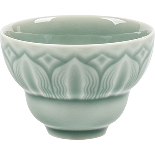 观岚莲瓣纹葫芦茶杯越窑青瓷主人杯品茗杯子陶瓷家用中式茶杯手工