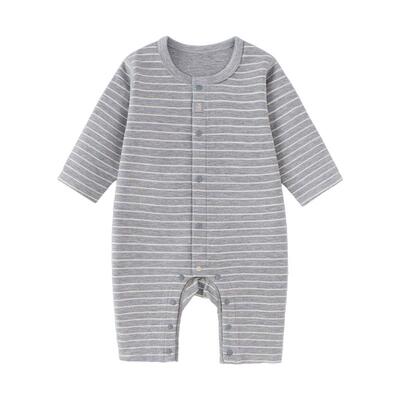 babylove婴儿连体衣秋冬季微绒保暖哈衣爬服柔弹条纹睡衣宝宝衣服