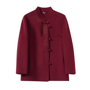 洋气国风双面羊绒大衣女短款新中式妈妈装秋冬新款中老年毛呢外套