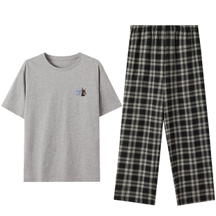 红豆【小海风】情侣纯棉睡衣短袖长裤套头女可外穿男士家居服凉感