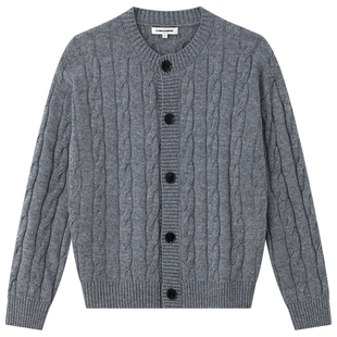 CLIMAX VISION慵懒风羊毛混纺绞花复古针织开衫毛衣外套