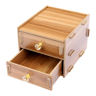 办公室用品桌面收纳盒桌上置物架子木质双抽屉式储物盒杂物小柜子
