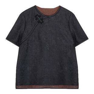 萧娘【心玙】四经绞罗香云纱上衣新中式桑蚕丝圆领长袖上衣夏5093