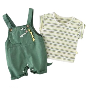 超萌婴儿夏季衣服分体套装男宝宝背带裤短袖洋气两件套夏装外出服