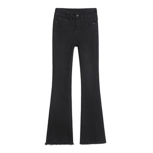 微喇叭牛仔裤女薄绒黑色高腰2025年秋冬小个子八九分弹力修身显瘦