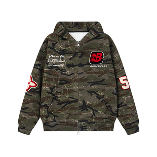 DARKAGE美式重磅迷彩斑纹刺绣连帽卫衣男女春季宽松情侣开衫外套