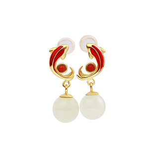 宫里上新和田玉耳钉女锦鲤耳饰高级感新中式红色耳环妇女节礼物