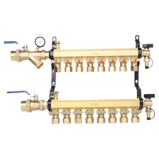 【卓廷】地暖分水器地热全铜大流量加厚主管家装32/1寸支路20/4分