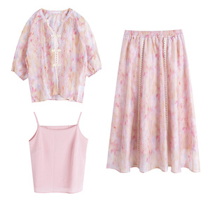 新中式国风胖莹莹大码女装减龄甜美温柔风轻奢薄款半身裙三件套