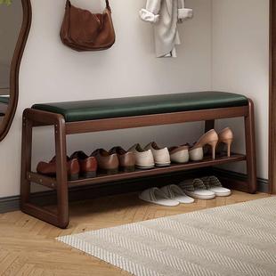 换鞋凳家用门口实木入户可坐鞋柜鞋架室内软包楼道高级感皮质凳子