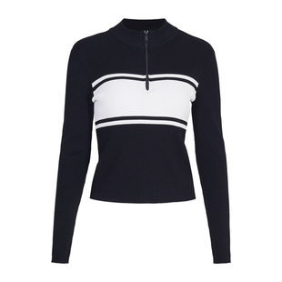 婉甸2025黑色半拉链长袖毛织套头衫百搭针织衫1241W03XJ1