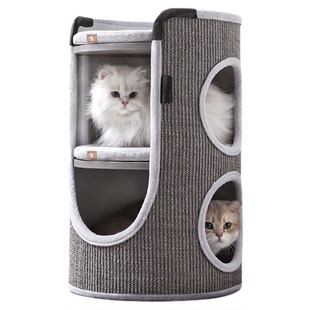 Hoopet猫爬架小户型不占地家用猫抓板一体上下两层树洞猫窝剑麻桶