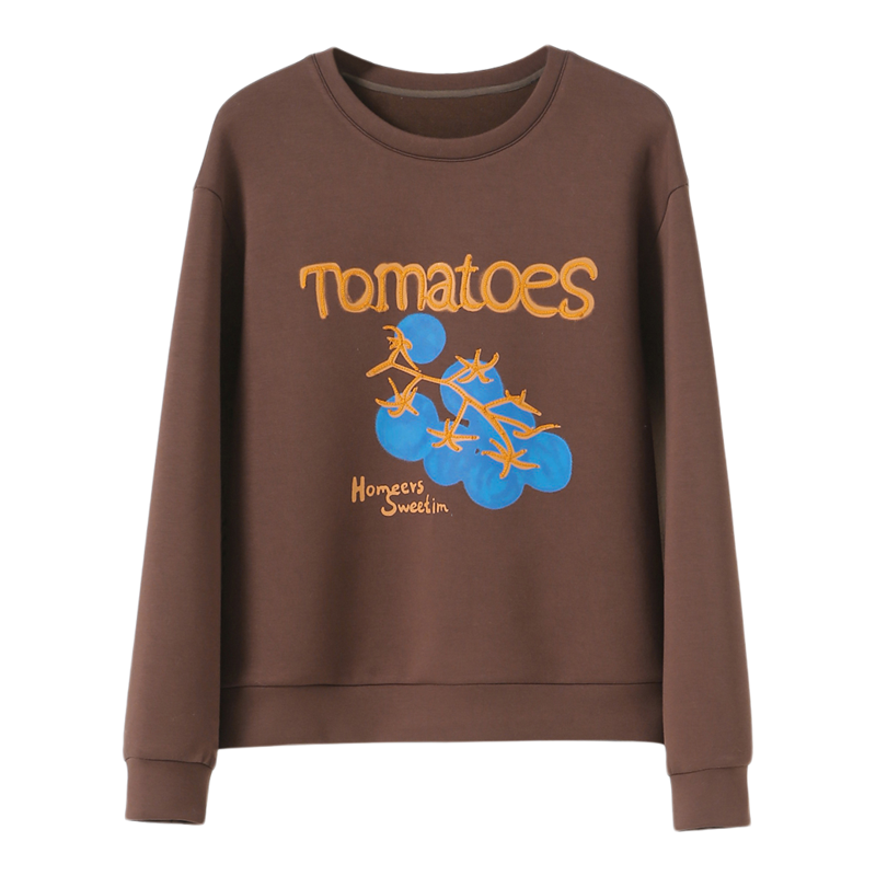 李子木先生番茄印花加绒重磅卫衣女深蓝色圆领长袖上衣秋冬款