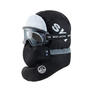 帽子围脖一体男冬季骑电动车防风面罩棉帽加厚滑雪东北雷锋帽男款