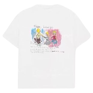 sale!韩国设计师fletta涂鸦印花短袖童趣减龄宽松休闲少女感T恤