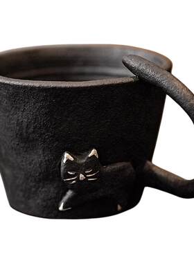 黑色猫咪把手陶瓷杯咖啡杯