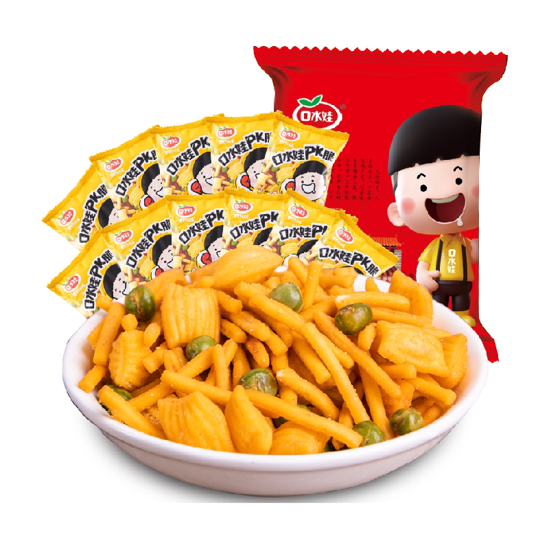 口水娃虾条豆果pk脆258g办公室休闲零食大礼包小吃