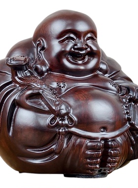 黑檀实木雕刻弥勒佛像摆件